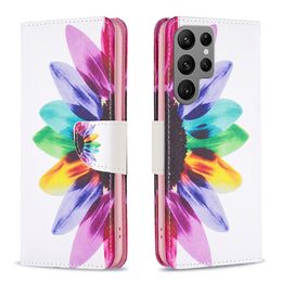 S23 Cases Print Leather Wallet voor Samsung Galaxy S23 Ultra Plus A14 5G A23E A04 4G Panda Butterfly Sunflower Fashion Cartoon ID Card Slot Holder Flip Cover Purse