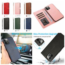 S23 Retro 2in1 Étuis portefeuille en cuir amovibles pour Samsung S22 Ultra Plus Note 20 A34 A54 A14 A53 A73 A33 A13 Support de support de voiture détachable Porte-cartes à rabat magnétique