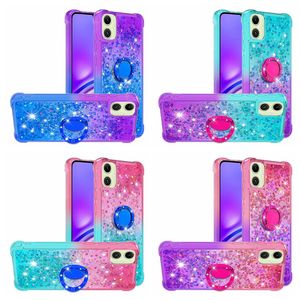 S24 Ultra metalen vingerringhouder Gevallen voor Samsung A55 A35 A15 A05 A05S A25 Huawei Honor 90 Lite Quicksand Shockproof Gradient Bling Glitter Liquid Soft TPU Cover