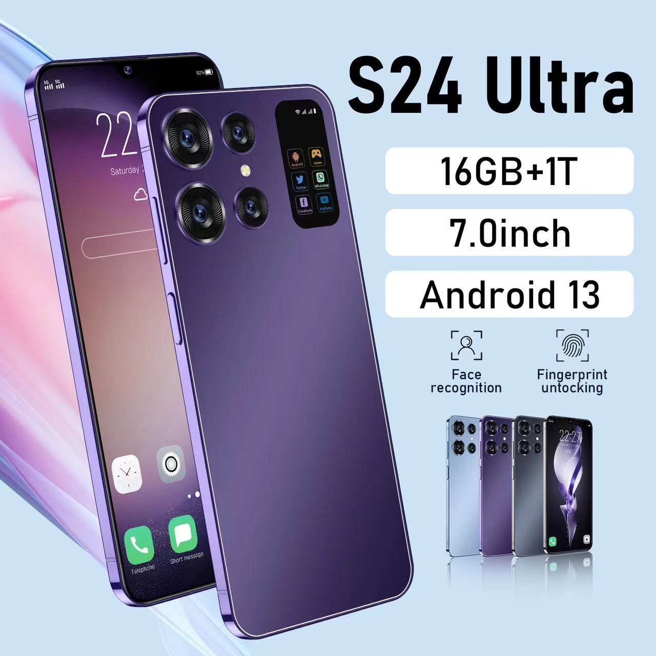 S24ULTRA S 24 Ultra 1TB 16G Smart Phone 8000mAh Android13 Celuare Dual Sim face déverrouillé NFC 5G Téléphone mobile 7,0 pouces Écran HD