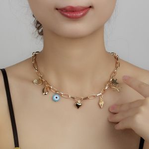 S2514 Mode-sieraden Evil Eye Necklace Shell Starfish Heart Charms Hanger Chain Choker Kettingen