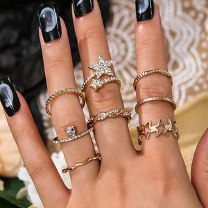 S2561 Mode-sieraden Vintage Knuckle Ring Set Rhinstone Geomtric Vijf Piont Ster Ringen Sets 8 stks/set