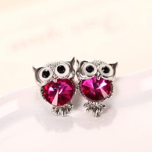 S2663 joyería de moda lindos pendientes coloridos de cristal con diseño de búho de diamantes de imitación