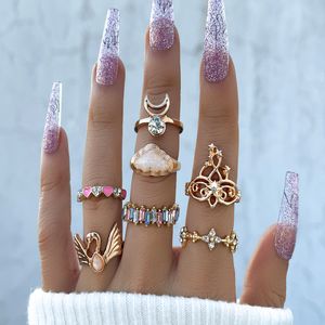 S2766 Fashion sieraden Knuckle Ring Set White Cloud Swan Moon Iilaid Rhinestone Charms Love Glaze Combination Stacking Rings Midi Rings sets 7 stcs/set