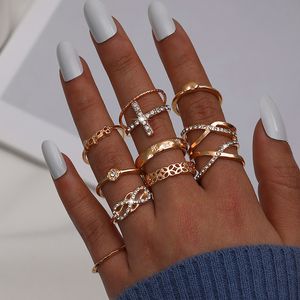 S2768 Mode-sieraden Knuckle Ring Set Gold Rhinestone Cross Circel Hart Gekruiste Vorm Stapelen Ringen Midi Ringen Sets 11 stks/set