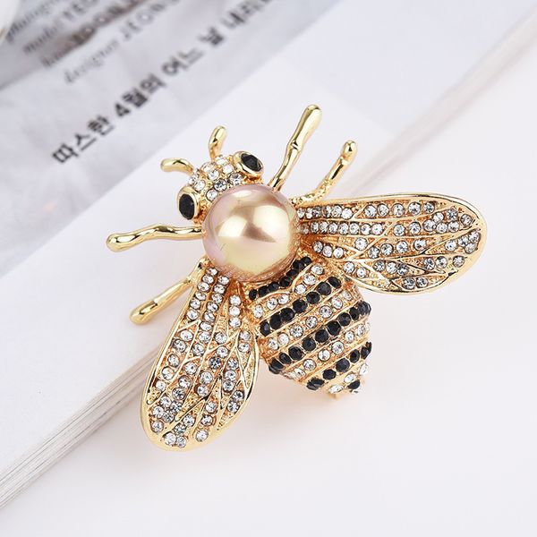 S2791 bijoux de mode Broche d'abeille mignonne pour femmes strass perle abeille costume heinpin dame accessoires