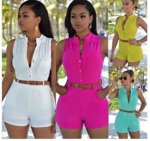 S2xl Femmes Girls Sexy Off Butter Button Decoration Taonte Belted Jumpsuit Femme PlaySuit 11 Color Facultatif Plus tailles xxl 240301