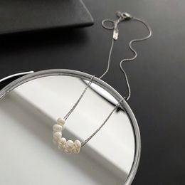 S3108 collier en acier au titane avec perles d'eau douce naturelles pour femmes colliers ras du cou perlés