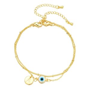 S3111 Fashion Jewelry Gold Ploated Evil Eye Anklet for Women Double Layer Chain Letter A Blue Eyes Anklets Bracelet