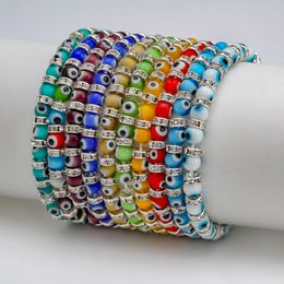 S3237 bijoux de mode brins mauvais œil perles de verre Bracelets pour femme élastique coloré perlé yeux bleus Bracelet