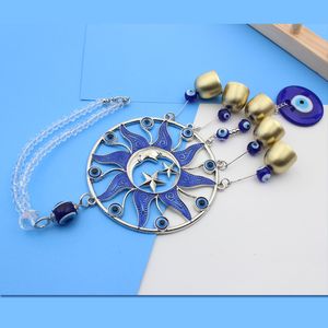 S3244 Mode-sieraden Ronde Emaille Boze Oog Zon Maan Turkse Stijl Bel Auto Hanger Blauwe Ogen Bronzen Klokken Hangers