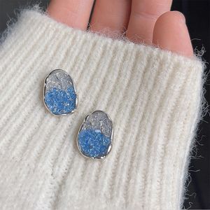 S3629 Glacier Bleu Géométrique Ovale Boucles D'oreilles Pour Les Femmes S925 Argent Aiguille Verre Cristal Boucles D'oreilles Gracieuses