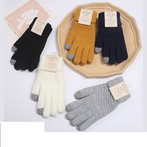 S3696 Winter dikke dikke handschoenen voor dames Mittens Cold Proof Riding Touch Screensaver Warm Wool Gebreide handschoenen