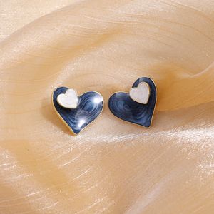 S3734 Mode Deux Porter Bleu Émail Coeur Boucles D'oreilles Pour Les Femmes S925 Argent Post Amour Coeurs Boucles D'oreilles