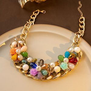 S3774 bijoux de mode fleur collier de perles lumière de luxe géométrique goutte d'eau perles fleurs clavicule chaîne colliers ras du cou