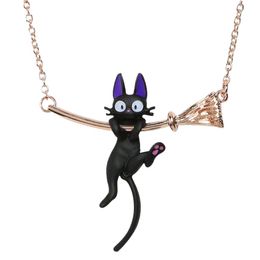 S3889 Mode-sieraden Leuke cartoon zwarte kat hanger ketting