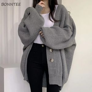 S3XL Cardigan Vrouwenstudenten Baggy Chic Tedere Solid Leisure Lantern Sleeve Simple Outwear Autumn Preppy Breien Retro Elegant 231221