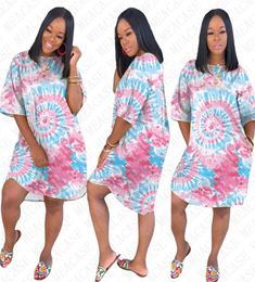 S3xl Design Tie Dye Robe Summer Oversize Robes lâches Femmes Femmes à manches courtes Long Tshirt Global Bikinis Cover Clothing Rainbow 2025340482