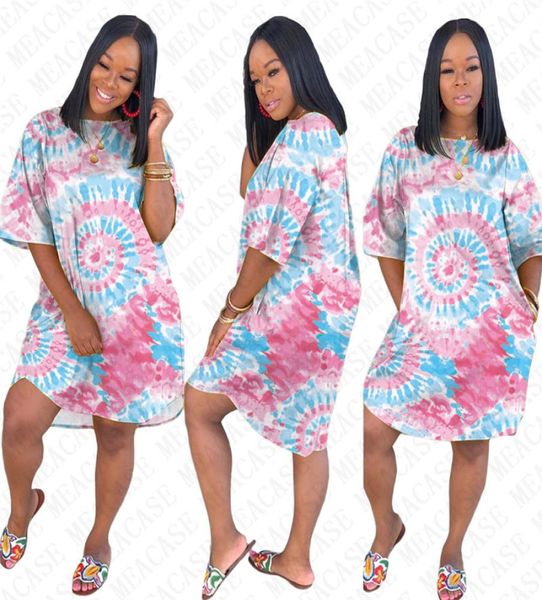 S3xl Design Tie Dye Robe Summer Oversize Robes lâches Femmes Femmes à manches courtes Long Tshirt Global Bikinis Cover Clothing Rainbow 2025340482