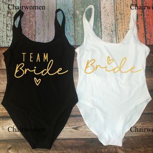 S3xl Gold Print Team Bride Onepiece Squad Squad Women Swimwear Bachelorette Party Summer Beatchwear Bathing Full 240409