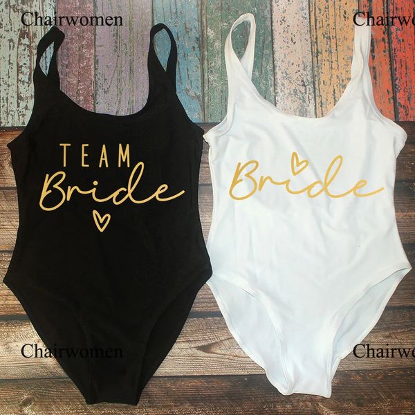 S3XL Gold Print Team Bride OnePiece Swimsuit Squad Women Swimwear Traje de baño Bachelorette Party Summer Beatchwear 240522