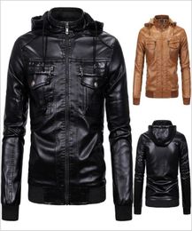 S3XL Winter Warm Men Slim staande kraagleer Hoodie Jacket Man jas met dop overjas hoogwaardige zwart geel 16039864025