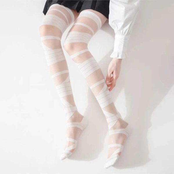 S4UF SEXY SOCKS 1 Pair Venta blanca Glass Lana Transparente Clamanes Mujeres Japonesa Lolita Summer Cross Cross Poneres de calcetín blanco 240416