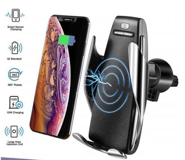 S5 Sujeción automática Cargador de coche inalámbrico Soporte para receptor Sensor inteligente Cargador de carga rápida de 10 W para teléfonos universales iPhone Samsung