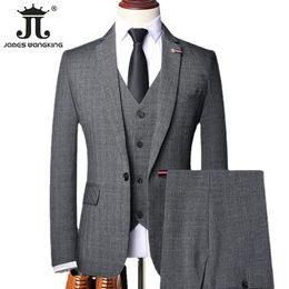S5xl Veste Veste Pantalon Retro Gentleman Classic Fashion Plaid Mens Businel Formal Slim Suit 3pces Set Groom Marié Robe 240412