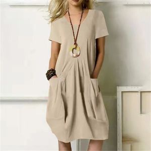 S5xl surdimensionné en coton robe longue pour les femmes d'été à manches courtes décontractées jupe plage de vêtements féminins vestide robe 240412