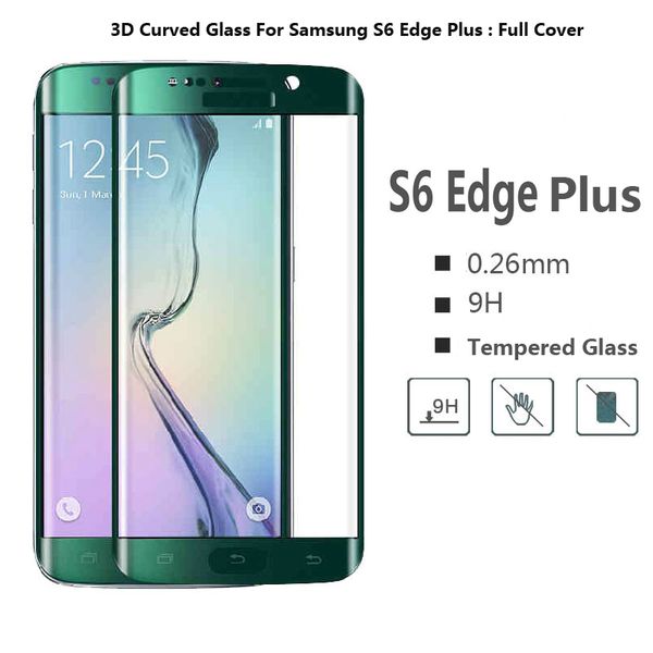 Film en verre trempé S6 Edge Plus pour samsung galaxy S6 Edge Plus film de protection d'écran de téléphone en verre trempé à couverture complète incurvée 3D