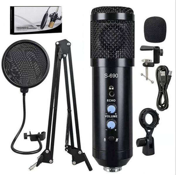 Micrófono de condensador usb S690 con micrófono de soporte de brazo para pc adecuado para grabar en estudio y cantar