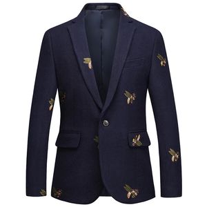 S6xl Boutique Fashion Broiderie Mens Business Casual Blazer Male Slim Suit Jacket Navy Blue Wedding Banquet Mateft 240407