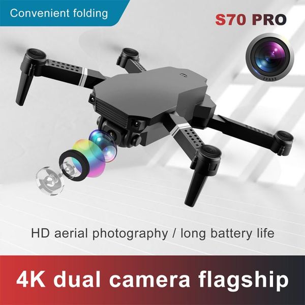 S70 Pro Mini Drone 4K 1080P HD Caméra WiFi Fpv Pression D'air Maintien D'altitude Noir Et Gris Pliable Quadcopter RC Dron Jouet