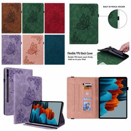 S9 Business Butterfly Flower PU Étui portefeuille en cuir pour Samsung Galaxy Tab S9 11 pouces S9 + 12,4 pouces Tablette Mode Luxe Rétro Carte d'identité de crédit Fente Titulaire Flip Cover Pouch