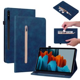 S9 Estuches de cuero PU lisos con cremallera para Samsung Galaxy Tab S9 11 pulgadas S9 + 12.4 pulgadas S7 S7 + A8 10.5 Monedero ID Ranura para tarjeta Titular Flip Cover Shakeproof Cash Pouch