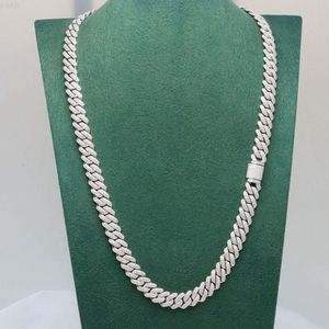 Cadena cubana de moissanita S925 de 14mm de ancho, collar de Hiphop con diamantes de moissanita cuerpo a cuerpo helado Vvs1