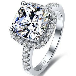 S925 6 6 mm 1CT prachtig ontwerp kussen synthetische diamanten verlovingsring sterling zilver belofte bruids bruiloft wit goud kleur255G