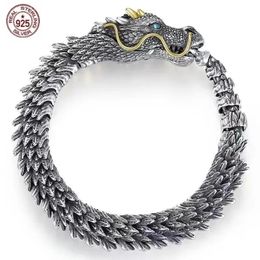 S925 Bracelet de dragon féroce plaqué antique Viking Viking Domineering Black Dragon Men Bracelet Jewelry Bangle 20 22 23 24cm 240508