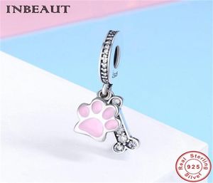 S925 Mignon Bear Paw Charm Fit P Bracelet 925 STERLING Silver Pink Animal Foot Impreinte Perles Perges en gros de bijoux européens5844856