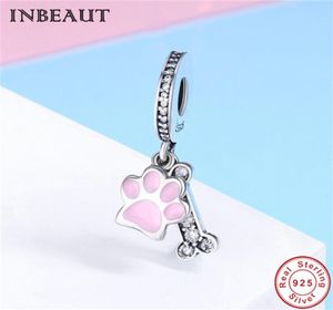 S925 Mignon Ours Patte Charme Fit P Bracelet 925 En Argent Sterling Rose Empreinte Animale Pendentif Perles En Gros Bijoux Européens9498308