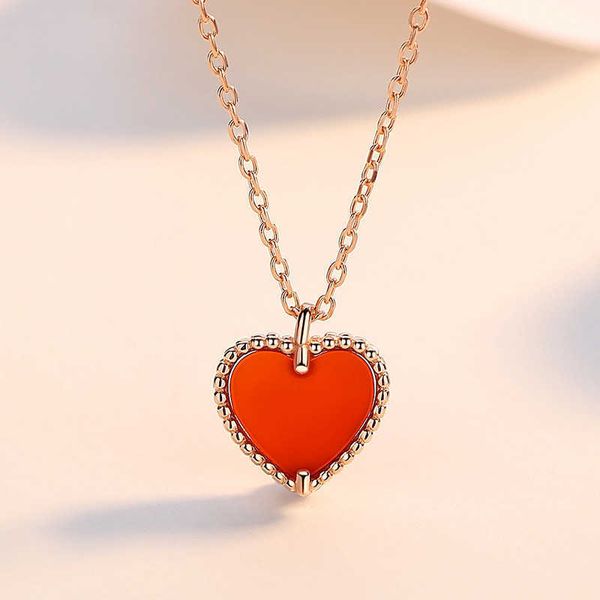 S925 Petit Coeur Rouge En Argent Sterling Or Rose Chaîne En Os Collier Femme En Forme De Coeur Pendentif Saint Valentin Cadeau pour Petite Amie