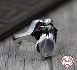 S925 Men039s Bagues en argent sterling Personnalité rétro style punk classique Hiphop grande langue Bague ouverte Envoyer un cadeau à l'amour 2019 n6280055