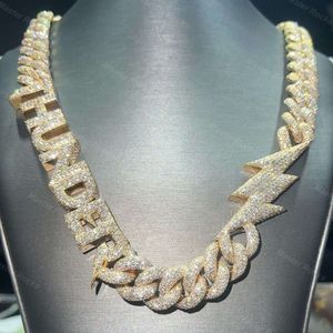 S925 Moissanite Cuban Link Chain Heren Thunder en bliksempentekenontwerp Groothandelsprijs aangepaste ketting