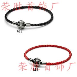 S925 Pure Panjiaduola Sier concentrische knoop geweven lederen armband met rode en zwart lederen touwarmband DIY Assoressies