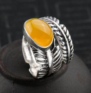 S925 Pure Silver Feather Ring met verstelbare ring met gepersonaliseerde honingwas Amberheren en dames lege zilveren beugel 9 125889082