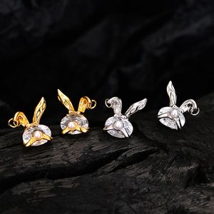 S925 Puur Zilver Goud Zilver Konijn Set Met Diamanten Oorbellen Mode-sieraden Cadeaupaar