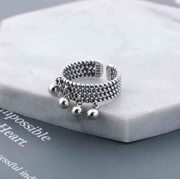 S925 Pure Pure Coréen Petite Perle Bague avec boule de glands multicouche