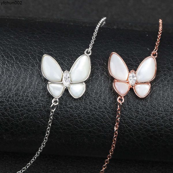 S925 Pure Pure Silver White Fritillaria Butterfly Bracelet chapada con cáscara de oro rosa de 18k Nuevos accesorios XU9P