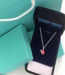 Collier pendentif en émail rouge bleu S925 pour femmes, collier simple à la mode200M5129742